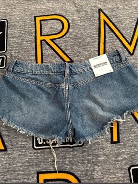 Low - Rise Distressed Blue Denim Shorts with Frayed Hem